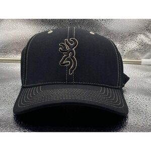 Browning Flexfit Hat Mens S-M Black Buckmark Embroidered Contrast Stitch Hunting